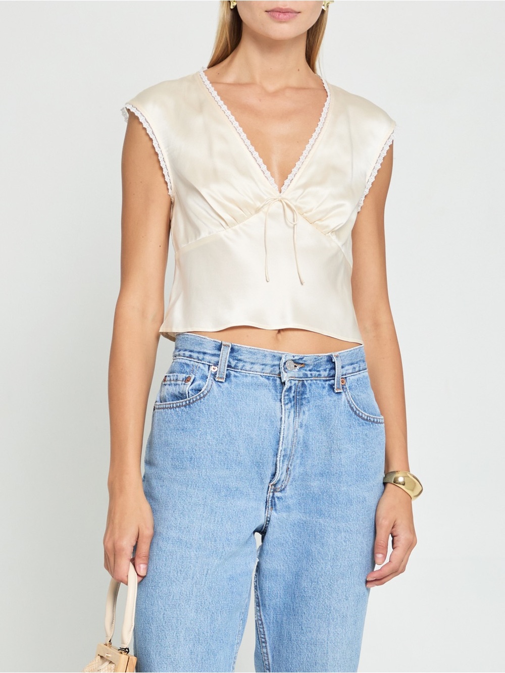 Kourt Arida 100% Silk Ivory Lace-Trim Camisole Top - Picture 9 of 11